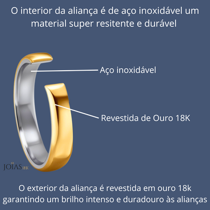 Par de Alianças 2mm Abaulada Revestida a Ouro 18K