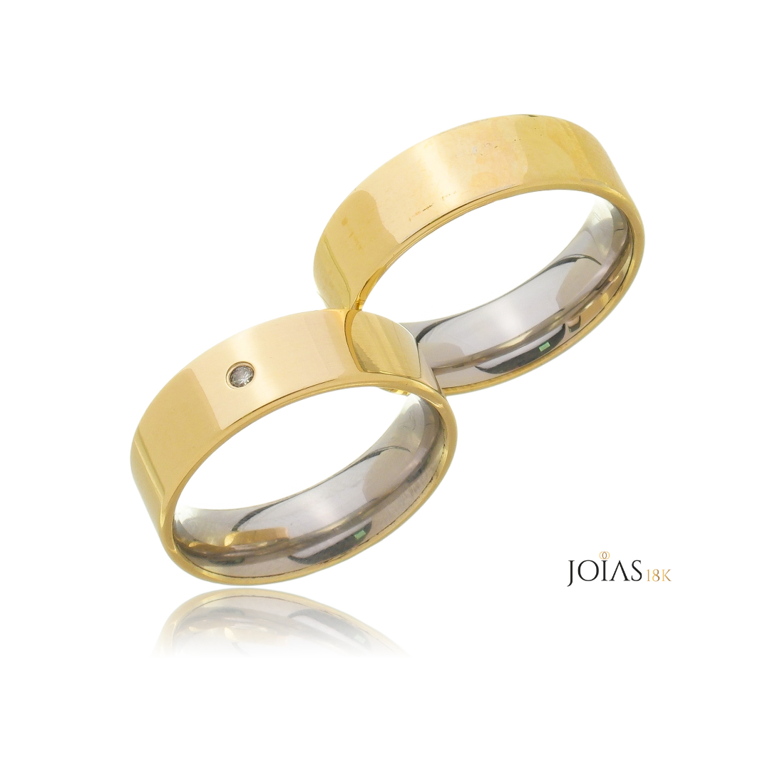 Aliança de casamento reta em aço inoxidável com revestimento em ouro 18K, 6mm de largura, design moderno